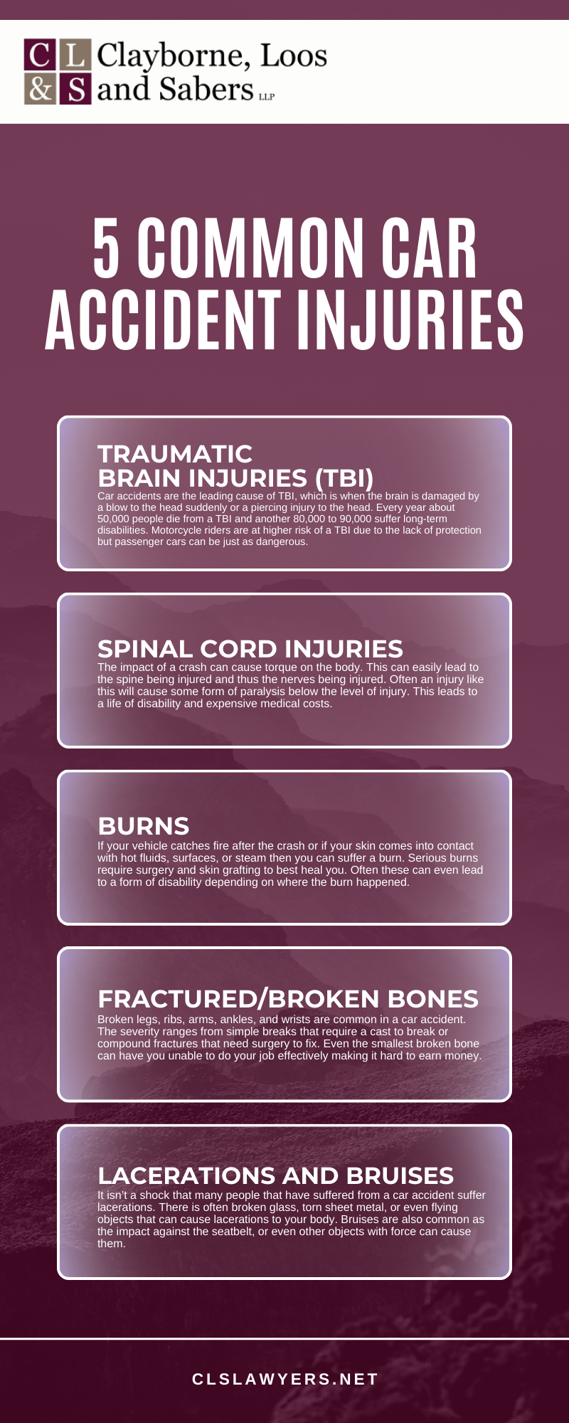 5 Common Car Accident Injuries Infographic